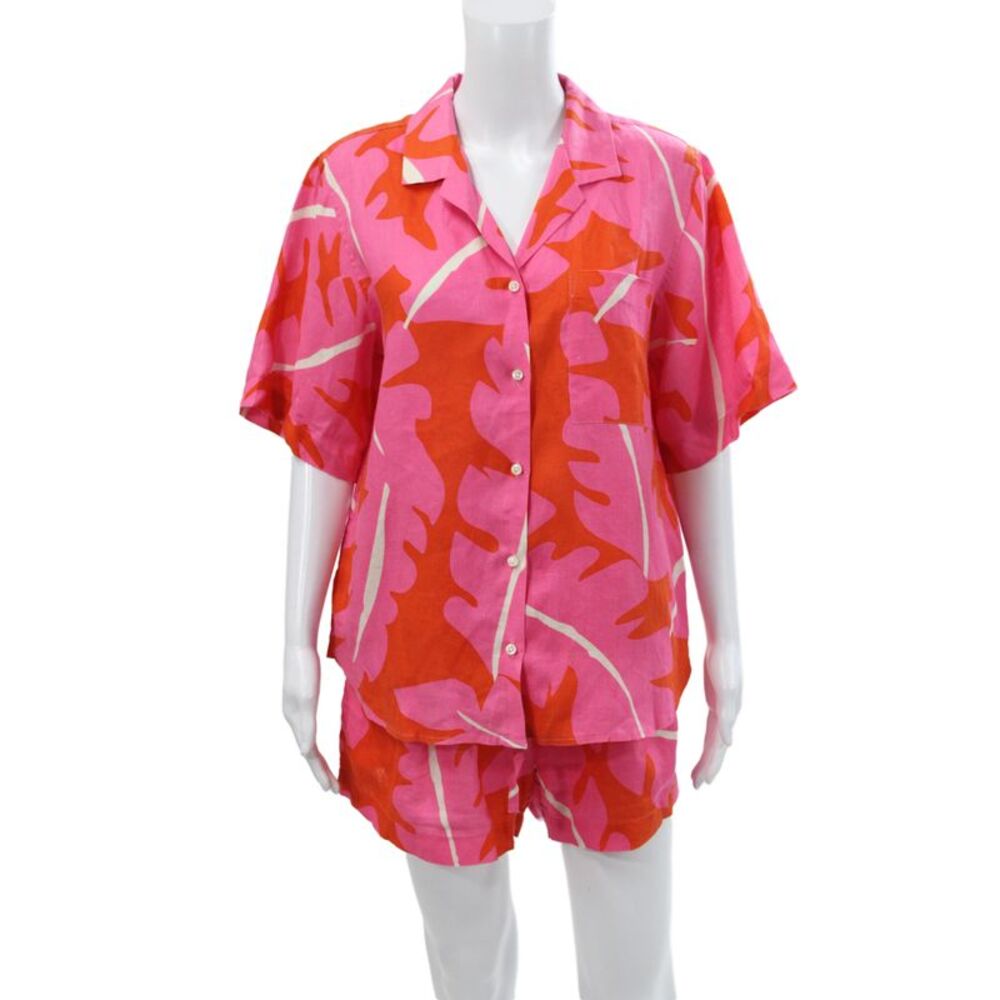 Birds of Paradis by Trovata Women Linen Floral Button-Down Set Size L